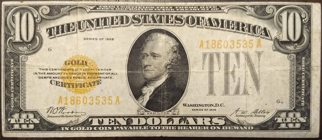 10 dollar gold note